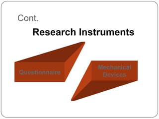Cont.
Research Instruments
Questionnaire
Mechanical
Devices
 
