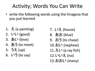 Session 3 Writing Hiragana