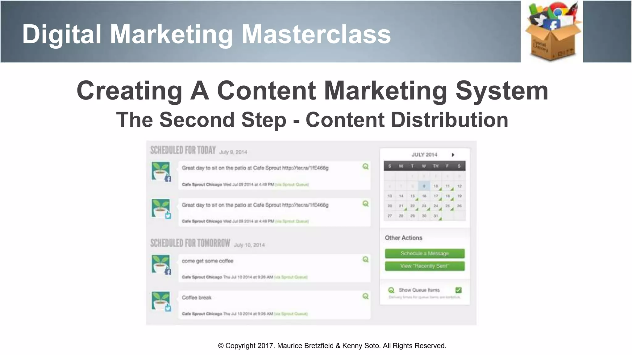Digital Marketing Masterclass
© Copyright 2017. Maurice Bretzfield & Kenny Soto. All Rights Reserved.
The Second Step - Content Distribution
Creating A Content Marketing System
 