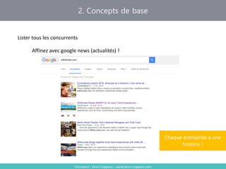 2. Concepts de base
Formateur : Kevin Coppens – www.kevin-coppens.com
Lister tous les concurrents
Affinez avec google news (actualités) !
Chaque entreprise a une
histoire !
 