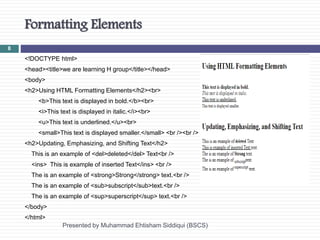 Formatting of a Text in Html (Session 3) | PPTX