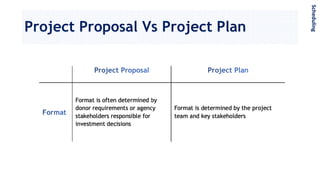 Project Proposal Vs Project Plan
Scheduling
 