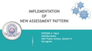 IMPLEMENTATION
OF
NEW ASSESSMENT PATTERN
SESSION 3- Day2
Geetika Datta
DAV Public School, Sector14
Gurugram
 