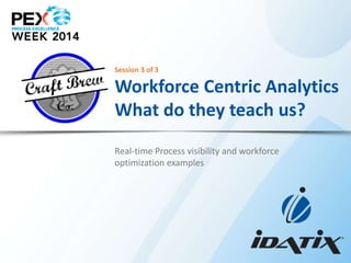Session 3 of 3

Workforce Centric Analytics
What do they teach us?
Real-time Process visibility and workforce
optimization examples

 