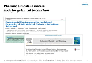 JO Straub: Assessing & Managing Medicines in the Environment at a Global Pharma Company; OECD Workshop on CECs in Surface Waters, Paris, 05.02.2018 19
Pharmaceuticals in waters
ERA for galenical production
 