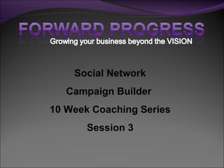 Social Network
   Campaign Builder
10 Week Coaching Series
       Session 3
 