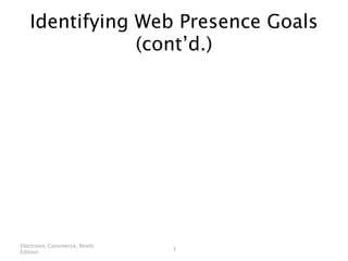 Identifying Web Presence Goals
               (cont’d.)




Electronic Commerce, Ninth
                             3
Edition
 