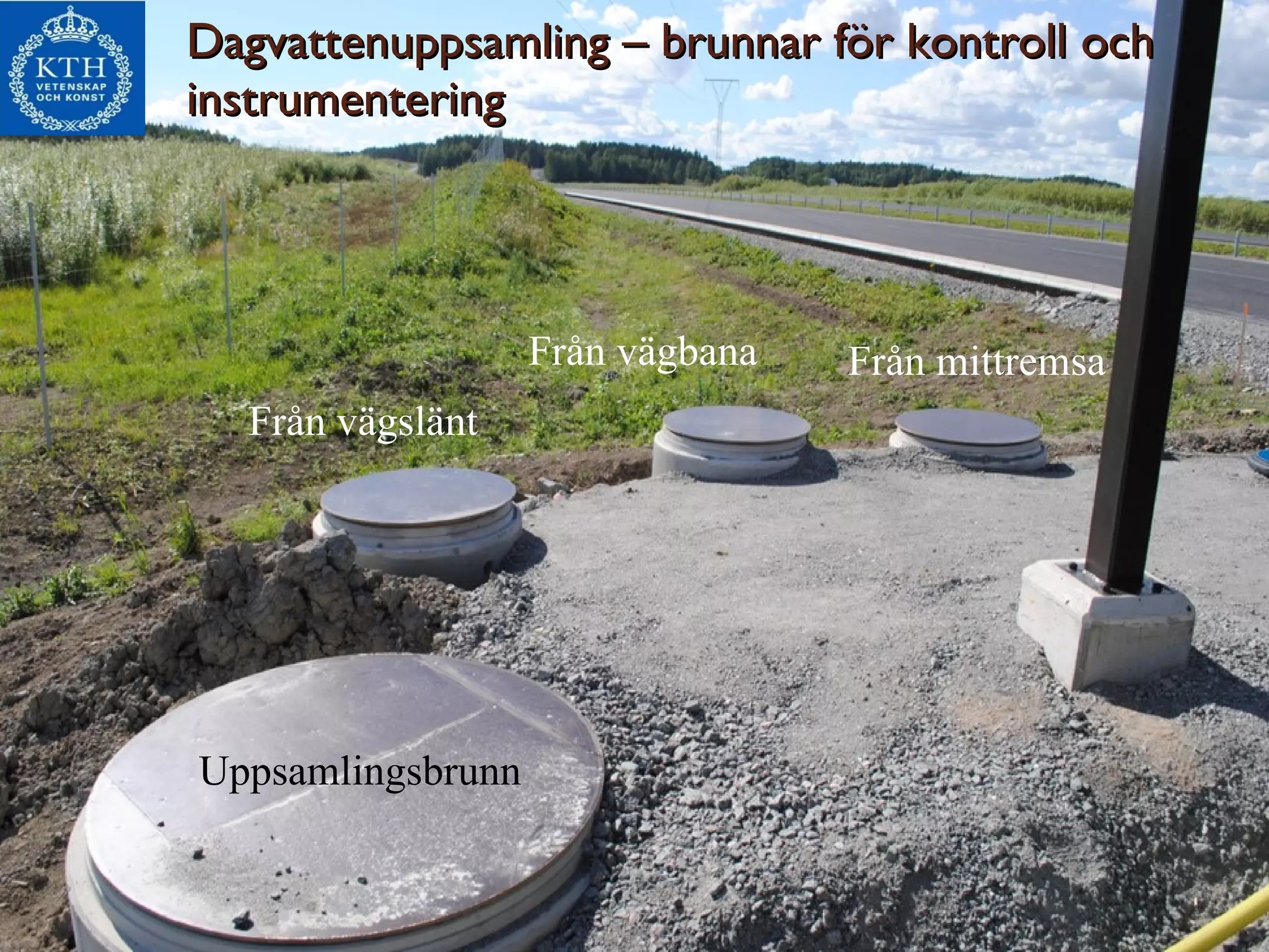 Dagvattenuppsamling – brunnar för kontroll och instrumentering Från mittremsa Från vägbana Från vägslänt Uppsamlingsbrunn 