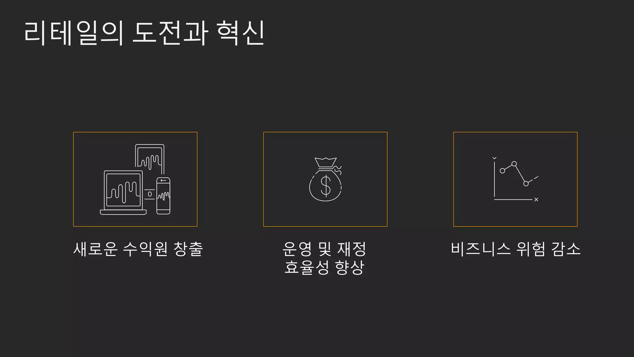 리테일의 도전과 혁신
새로운 수익원 창출 비즈니스 위험 감소운영 및 재정
효율성 향상
 