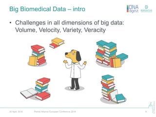 ©PistoiaAlliance
Big Biomedical Data – intro
Pistoia Alliance European Conference 2016 620 April, 2016
• Challenges in all dimensions of big data:
Volume, Velocity, Variety, Veracity
 