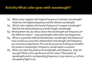    the visible spectrum   Color    Wavelength    Frequency
                                         λ        THz(1012
   ...