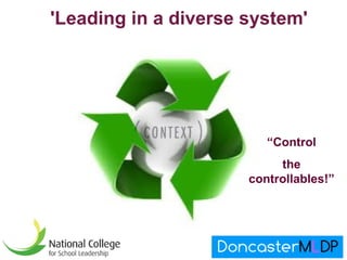 'Leading in a diverse system'




                         “Control
                           the
                      controllables!”
 