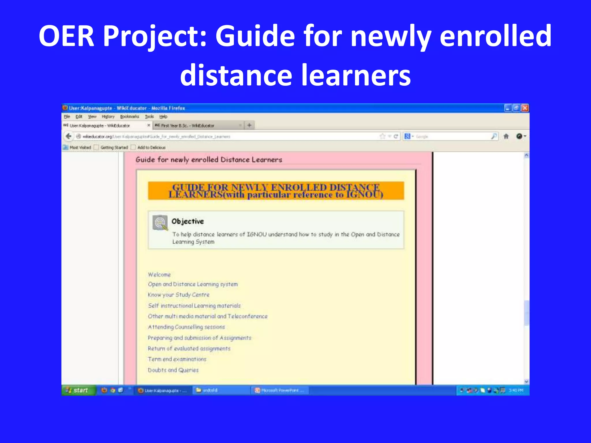 OER Project: Guide for newly enrolled
distance learners