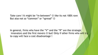 Take care ! It might be “in-between”  like its not 100% rare
But also not so “common” or “spread” 
In general, firms who have the “V” and the “R” are the strategic
innovators and the first movers  but! Only if other firms who will try
to copy will face a cost disadvantage !
 