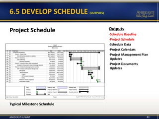 Outputs
-Schedule Baseline
-Project Schedule
-Schedule Data
-Project Calendars
-Project Management Plan
Updates
-Project D...