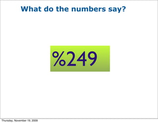 What do the numbers say?




                              %249

Thursday, November 19, 2009
 