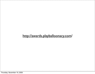 http://awards.playballoonacy.com/




Thursday, November 19, 2009
 