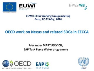 Alexander MARTUSEVICH,
EAP Task Force Water programme
EUWI EECCA Working Group meeting
Paris, 12-13 May, 2016
OECD work on Nexus and related SDGs in EECCA
 