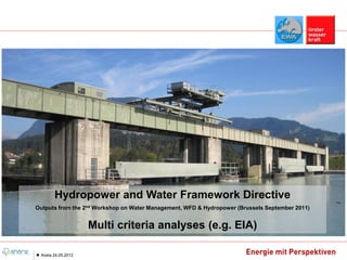 Hydropower and Water Framework Directive
Outputs from the 2nd Workshop on Water Management, WFD & Hydropower (Brussels September 2011)


                    Multi criteria analyses (e.g. EIA)

 Aosta 24.05.2012
 