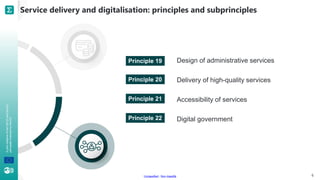 A
joint
initiative
of
the
OECD
and
the
EU,
principally
financed
by
the
EU.
Unclassified - Non classifié
Design of administrative services
Delivery of high-quality services
Accessibility of services
Digital government
Service delivery and digitalisation: principles and subprinciples
6
Principle 19
Principle 20
Principle 21
Principle 22
 