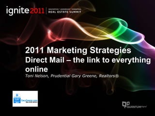 2011 Marketing Strategies Direct Mail – the link to everything online Toni Nelson, Prudential Gary Greene, Realtors® 