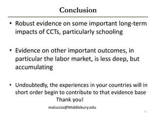 Long-Term Impacts of Conditional Cash Transfers: Review of the Evidence ...