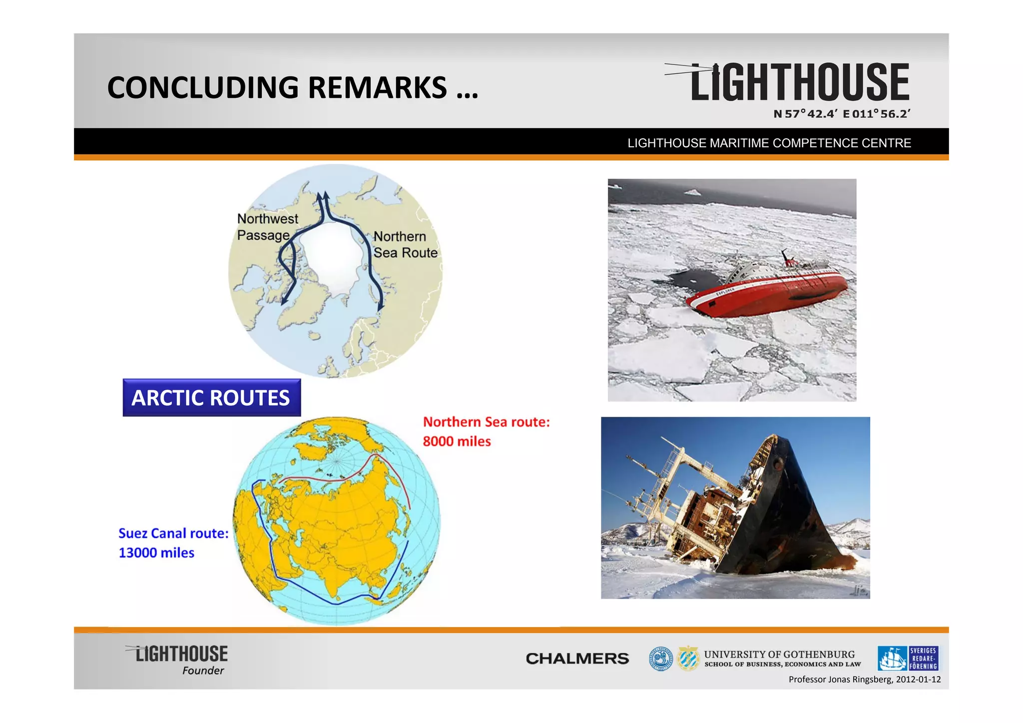 CONCLUDING REMARKS …
  Founder              LIGHTHOUSE MARITIME COMPETENCE CENTRE




 ARCTIC ROUTES




                                           Professor Jonas Ringsberg, 2012‐01‐12
 