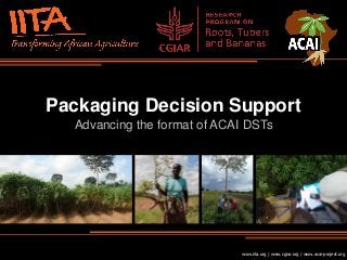 Packaging Decision Support
Advancing the format of ACAI DSTs
www.iita.org | www.cgiar.org | www.acai-project.org
 