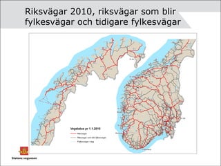 Riksvägar 2010, riksvägar som blir fylkesvägar och tidigare fylkesvägar 