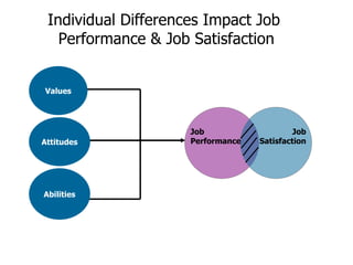 Individual Differences Impact Job  Performance & Job Satisfaction Values Attitudes Abilities Job Performance Job Satisfaction 
