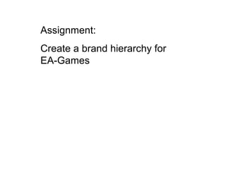 Assignment:
Create a brand hierarchy for
EA-Games
 