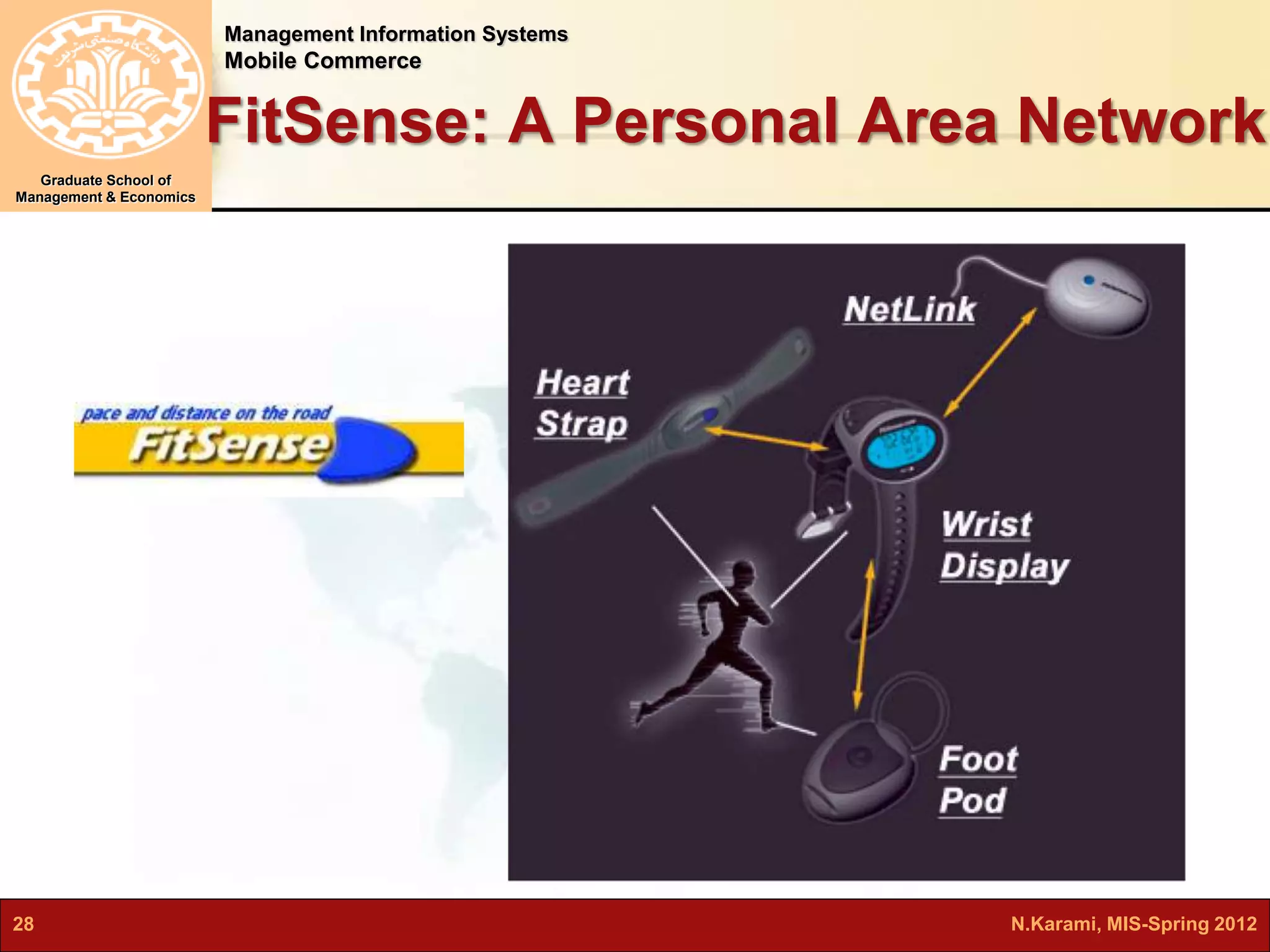 Management Information Systems 
Mobile Commerce 
Graduate School of 
Management & Economics 
FitSense: A Personal Area Network 
28 N.Karami, MIS-Spring 2012 
 
