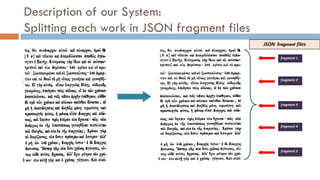 Description of our System:
Splitting each work in JSON fragment files
JSON fragment files
fragment 1
fragment 2
fragment 3
fragment 4
fragment 5
 