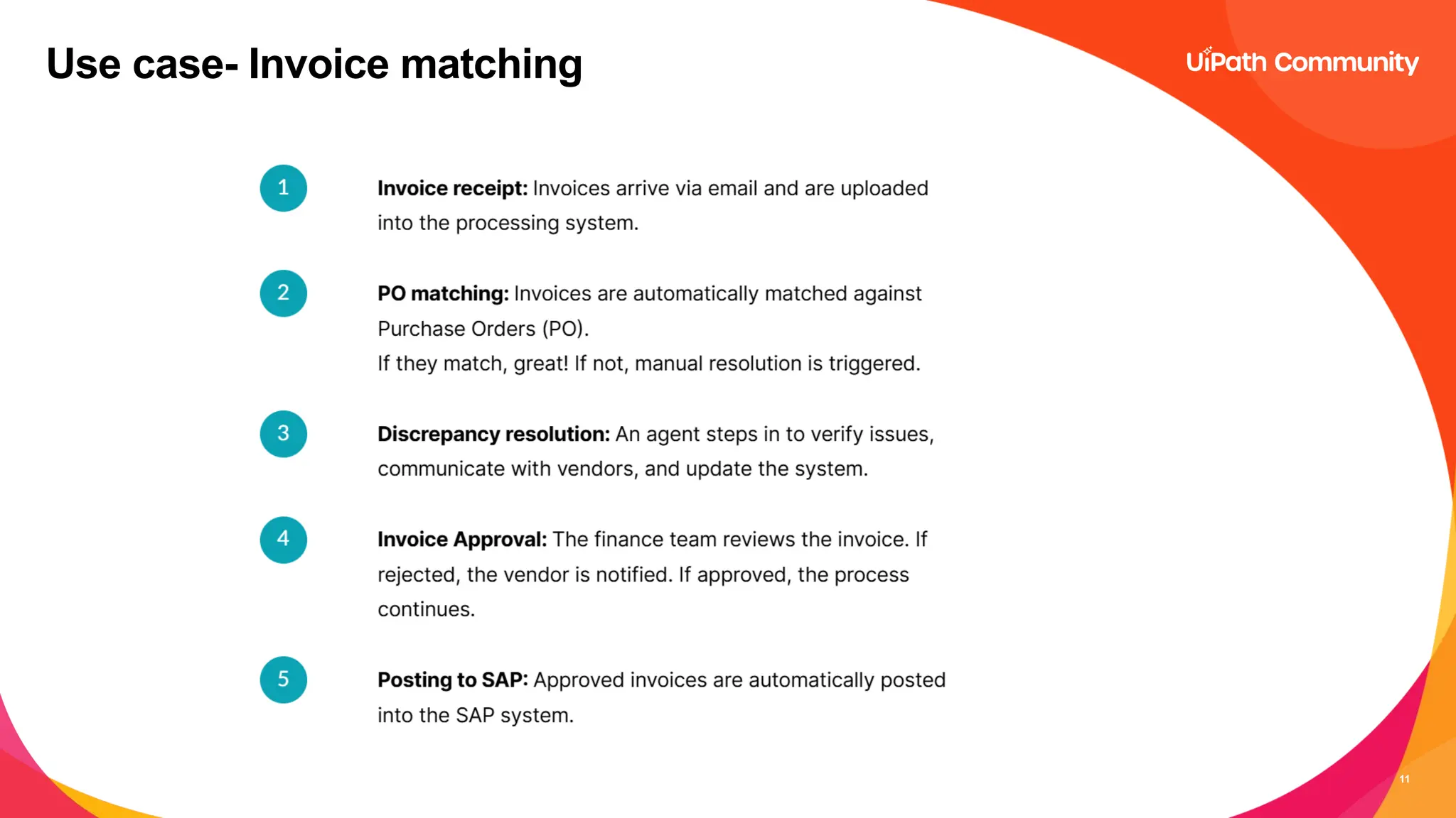 11
Use case- Invoice matching
 