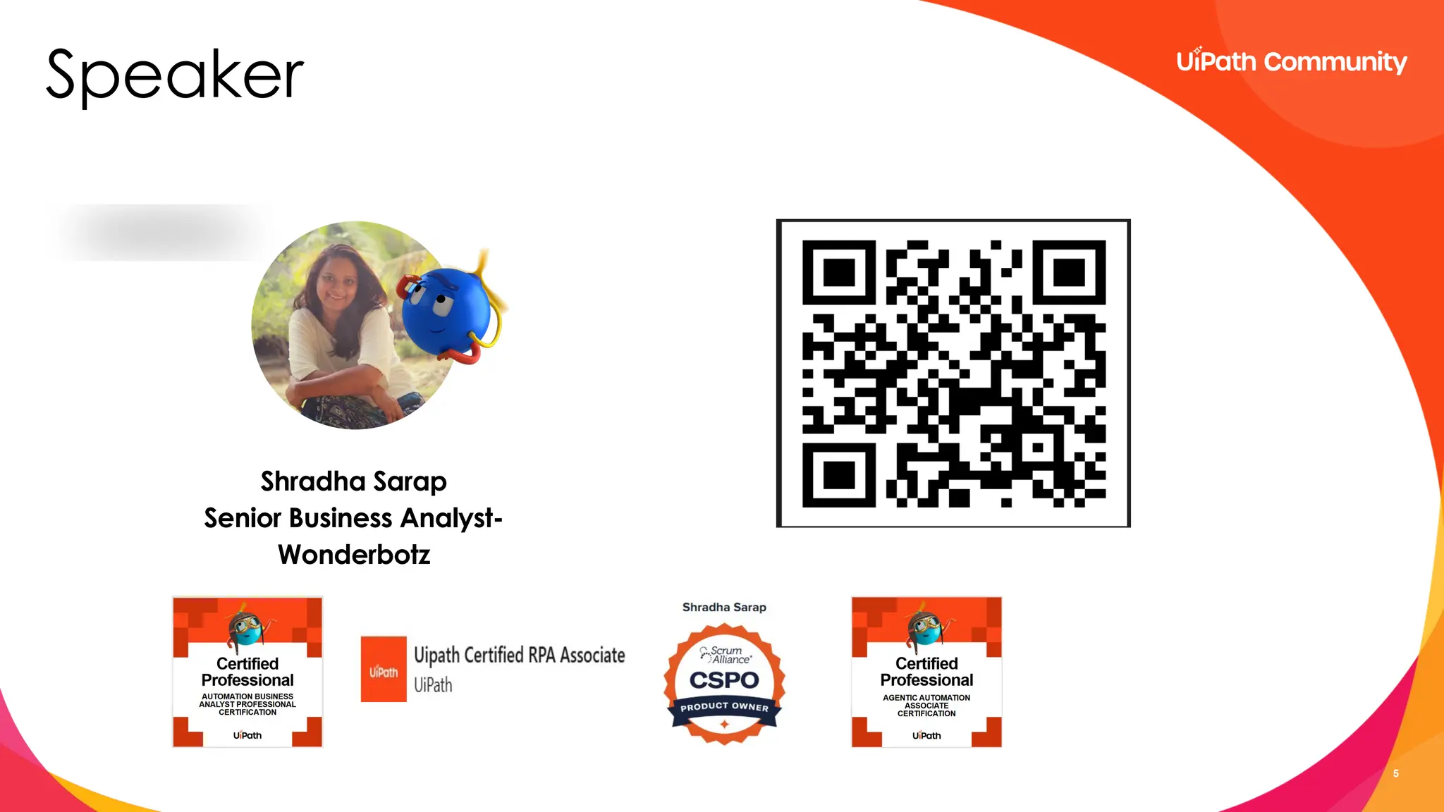 5
Speaker
Shradha Sarap
Senior Business Analyst-
Wonderbotz
 