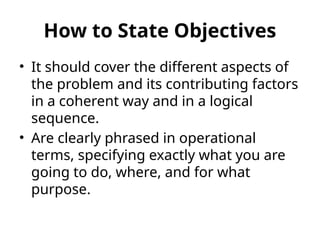 Stated Objectives Session 5-Research Proposal Objectives, Hypothesis, Methodology, Work ...