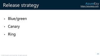 https://azureezy.com
© 2020 AzureEzy and AzureTalk. All rights reserved!
Release strategy
• Blue/green
• Canary
• Ring
19
 