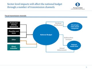 12
Sector-level impacts will affect the national budget
through a number of transmission channels
Direct
subsidies
Other
P...