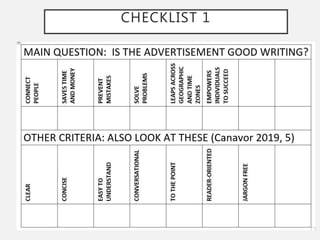 CHECKLIST 1
 
