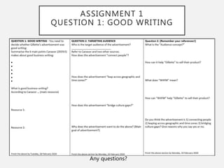 ASSIGNMENT 1
QUESTION 1: GOOD WRITING
Any questions?
 