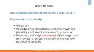 What is the issue?
Social Protection: From Protection to Production
1
How to accelerate progress to achieve SDG 1 (1.1; 1....