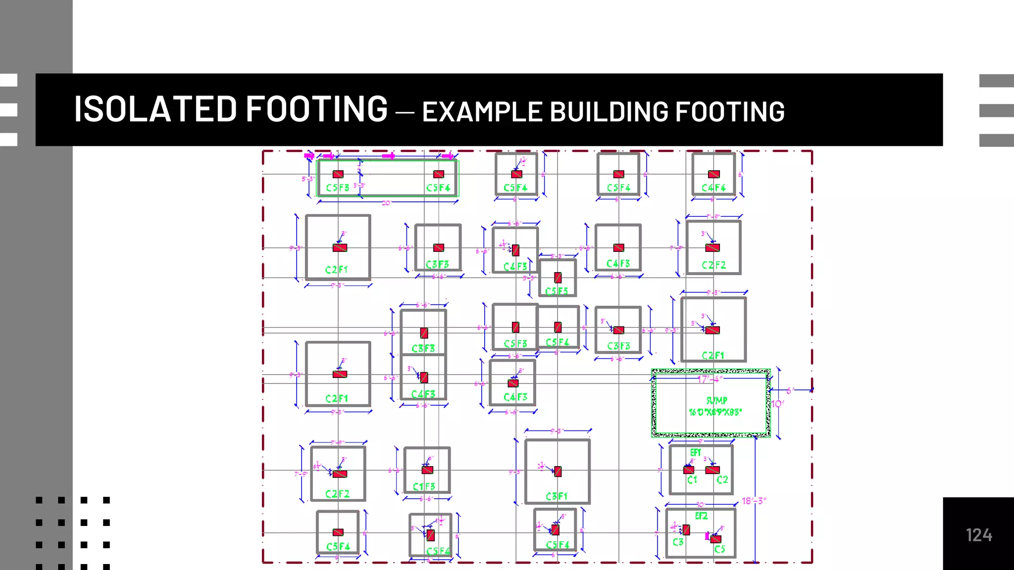 124
ISOLATED FOOTING – EXAMPLE BUILDING FOOTING
 