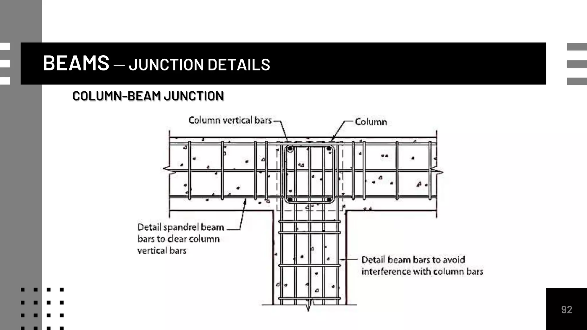 BEAMS – JUNCTION DETAILS
COLUMN-BEAM JUNCTION
92
 