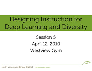 Designing Instruction for
Deep Learning and Diversity
          Session 5
        April 12, 2010
        Westview Gym
 