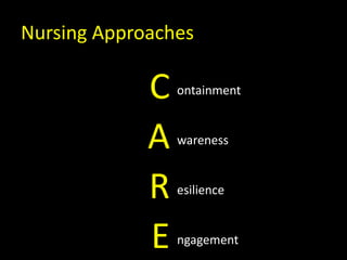 Nursing Approaches
C ontainment
A wareness
R esilience
E ngagement
 