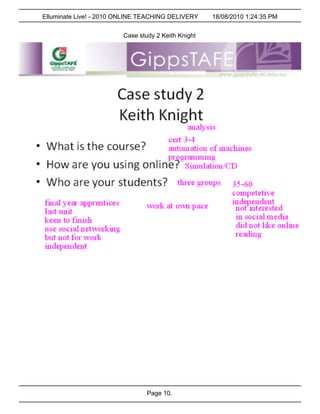 Elluminate Live! - 2010 ONLINE TEACHING DELIVERY    18/08/2010 1:24:35 PM


                        Case study 2 Keith Knight




                                Page 10.
 