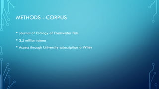 METHODS - CORPUS
• Journal of Ecology of Freshwater Fish
• 3.5 million tokens
• Access through University subscription to Wiley
 