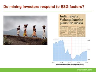 Do mining investors respond to ESG factors?




                           Vedanta resources share price (2010)


                                                     www.icmm.com
 