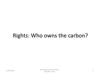 Rights: Who owns the carbon?

12/02/2014

World Agroforestry Congress
New Delhi, India

9

 