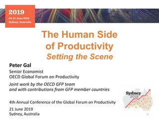 The Human Side
of Productivity
Setting the Scene
Peter Gal
Senior Economist
OECD Global Forum on Productivity
Joint work by the OECD GFP team
and with contributions from GFP member countries
4th Annual Conference of the Global Forum on Productivity
21 June 2019
Sydney, Australia
 